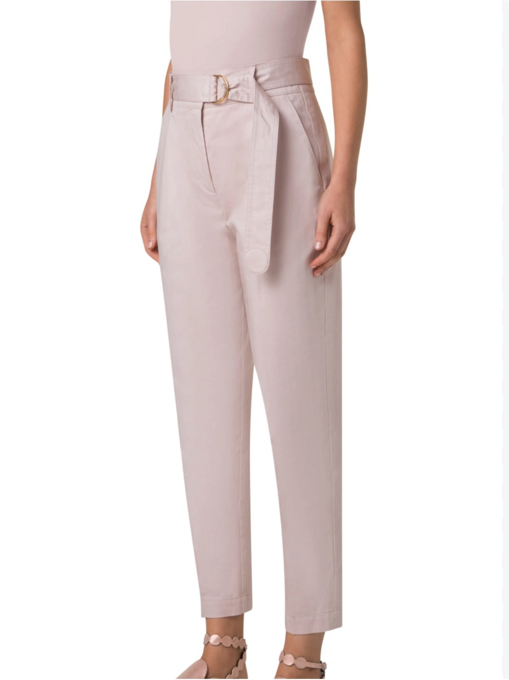 Akris Punto Fred Belted Satin Pleated Tapered Ankle Pants 8 NWOT